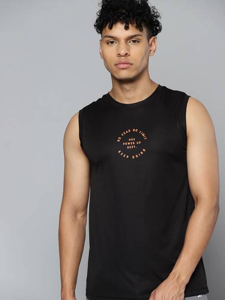 Men Typography Round Neck Polyester Black T-Shirt