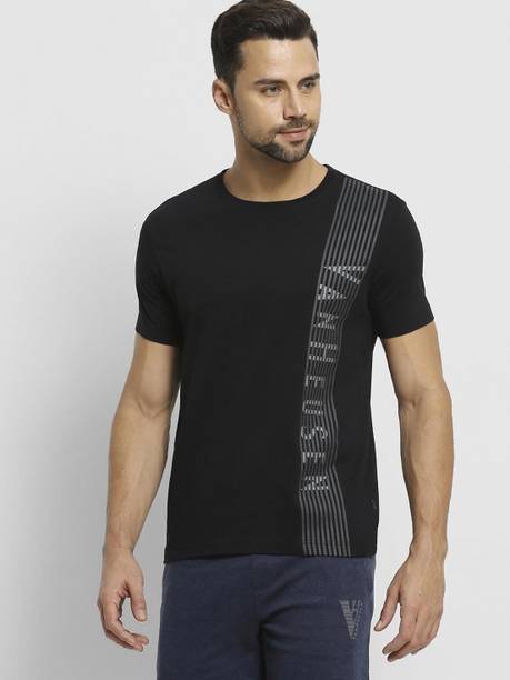 Athleisure Ultra Soft Men Printed Round Neck Pure Cotton Black T-Shirt