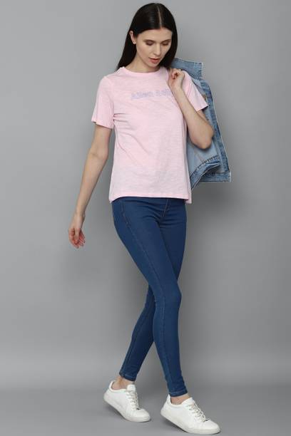 Women Typography Round Neck Pure Cotton Pink T-Shirt