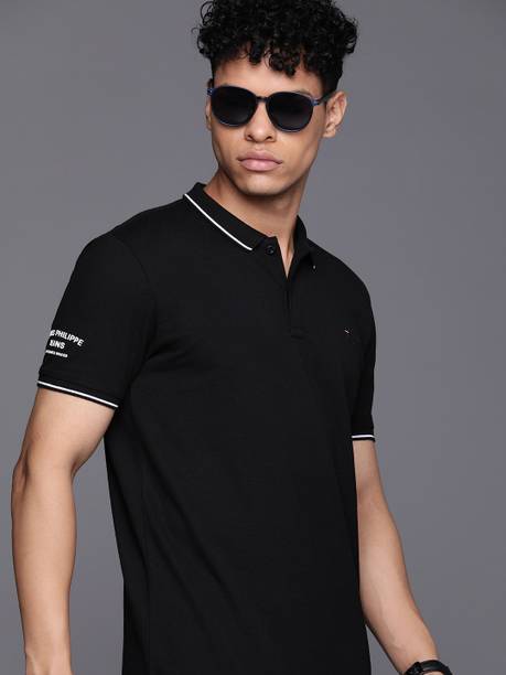 Louis Philippe Jeans Slim Fit Casual Men Solid Polo Neck Pure Cot