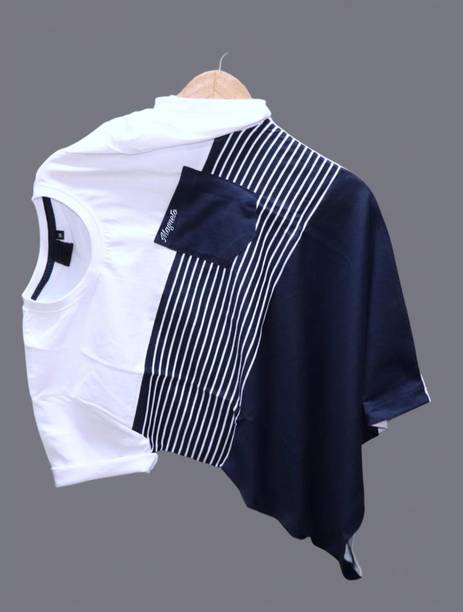Men Printed Round Neck Pure Cotton Blue T-Shirt