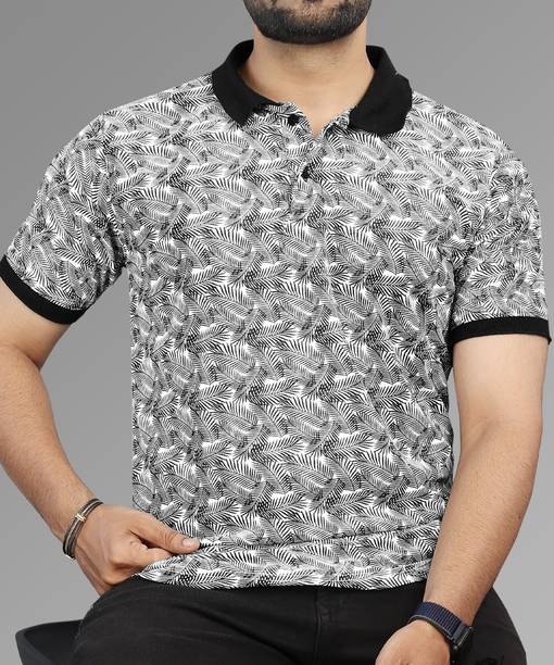 VeBNoR Men Printed Polo Neck Polyester White T-Shirt