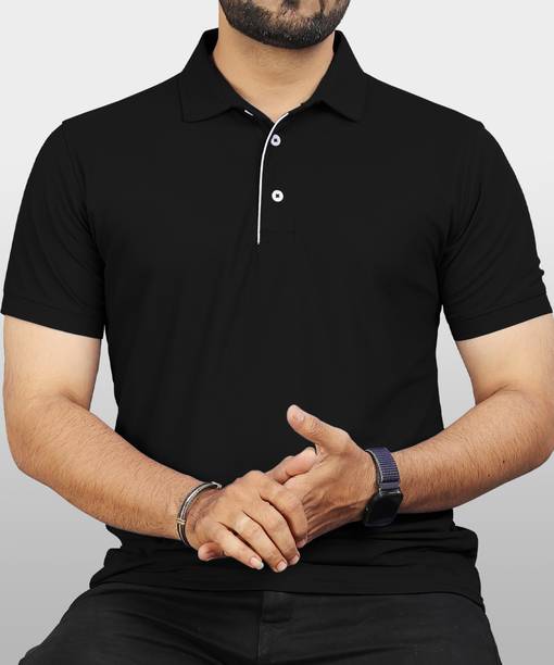 VeBNoR Men Solid Polo Neck Polyester Black T-Shirt
