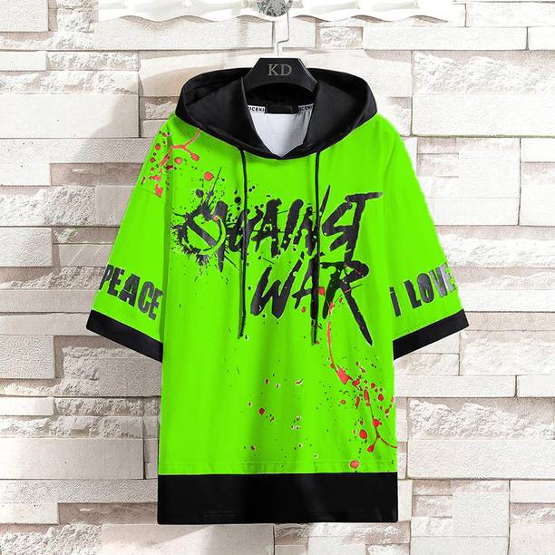 Pack of 2 Men Typography Hooded Neck Cotton Blend Orange T-Shirt