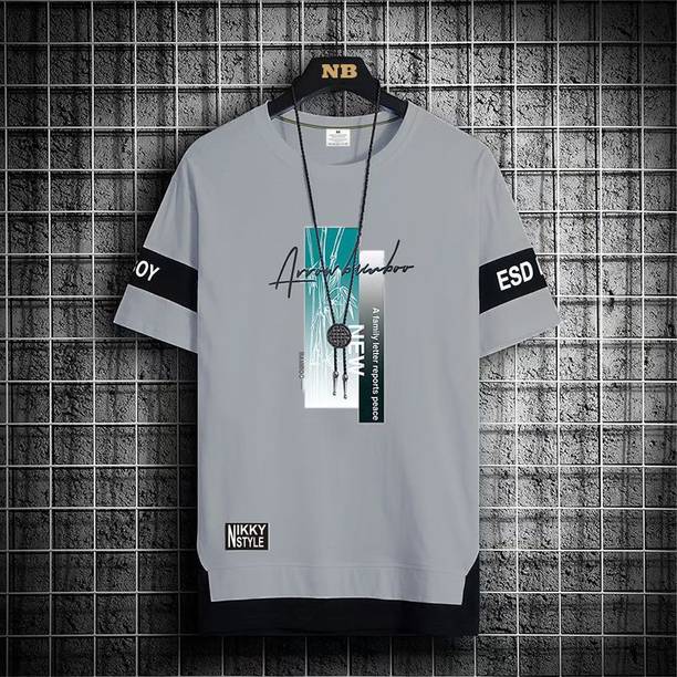 Men Typography Round Neck Cotton Blend Light Green T-Shirt