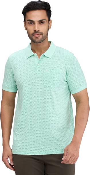 Men Printed Polo Neck Polycotton Green T-Shirt
