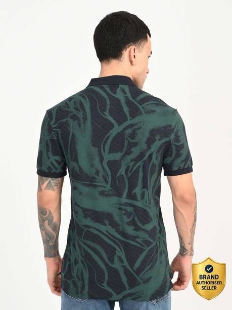 LEVI'S Men Abstract Polo Neck Pure Cotton Dark Green T-Shirt