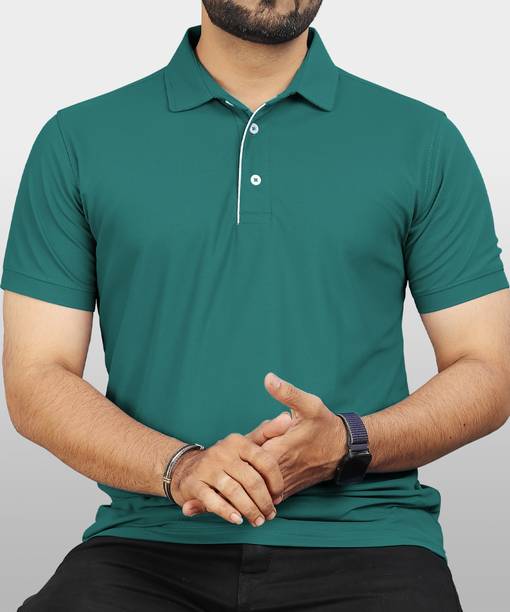 VeBNoR Men Solid Polo Neck Polyester Green T-Shirt