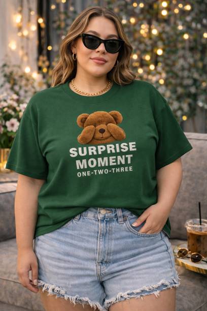 Women Printed Round Neck Cotton Blend Dark Green T-Shirt