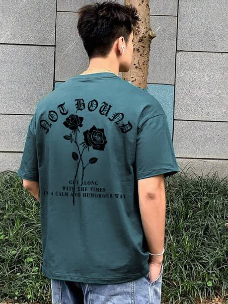 Men Printed Round Neck Cotton Blend Green T-Shirt