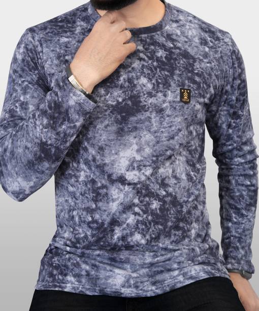 Men Printed Round Neck Poly Cotton Grey T-Shirt Price in India