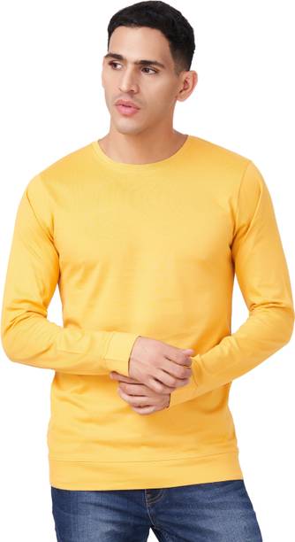 Men Solid Round Neck Cotton Blend Gold T-Shirt