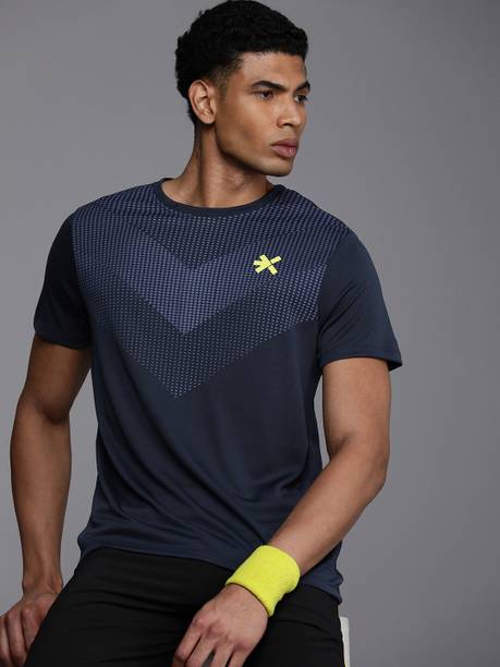 Men Printed Round Neck Polyester Blue T-Shirt