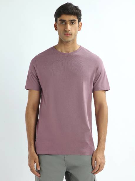 NOBERO Men Solid Round Neck Pure Cotton Purple T-Shirt