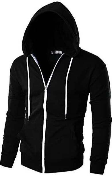 Men Solid Hooded Neck Cotton Blend Black T-Shirt