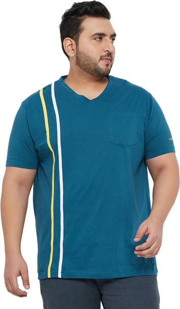 bigbanana Men Solid V Neck Pure Cotton Dark Blue T-Shirt