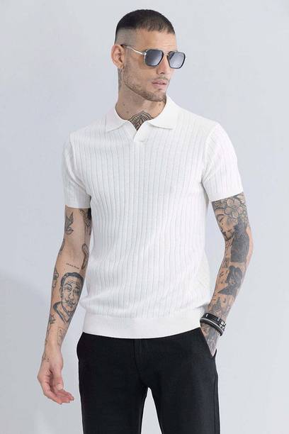 Snitch Solid Men Polo Neck White T-Shirt