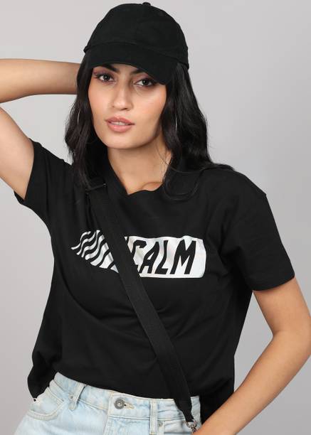 METRONAUT By Flipkart Printed Women Round Neck Cotton Blend Black T-Shirt
