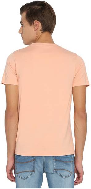 BASICS Solid Men V Neck Pink T-Shirt