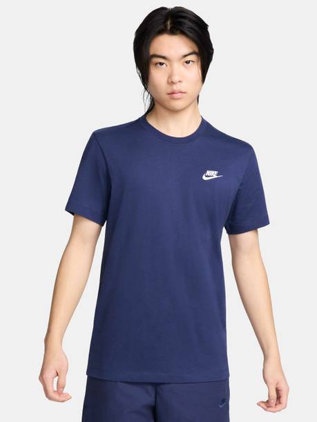 Men Solid Crew Neck Pure Cotton Blue T-Shirt