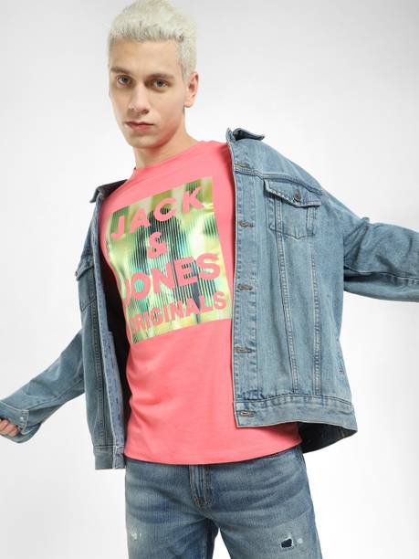 Men Printed Round Neck Cotton Blend Pink T-Shirt