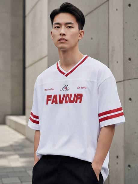 Men Printed V Neck Cotton Blend White, Red T-Shirt