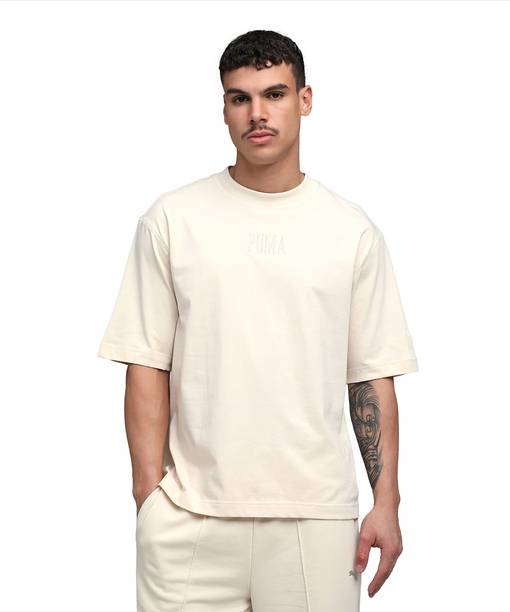 Men Solid Crew Neck Cotton Blend White T-Shirt