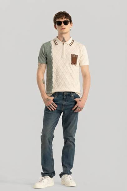 Men Self Design Polo Neck Pure Cotton Multicolor T-Shir...