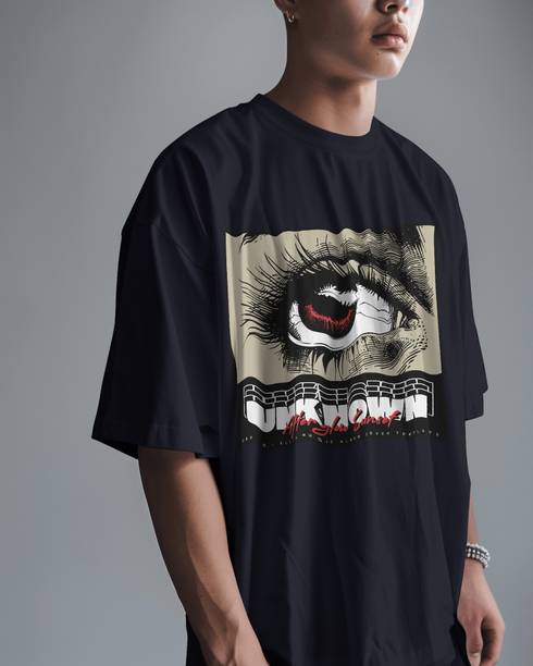 Mono Urban Graphic Print Men Round Neck Navy Blue T-Shirt