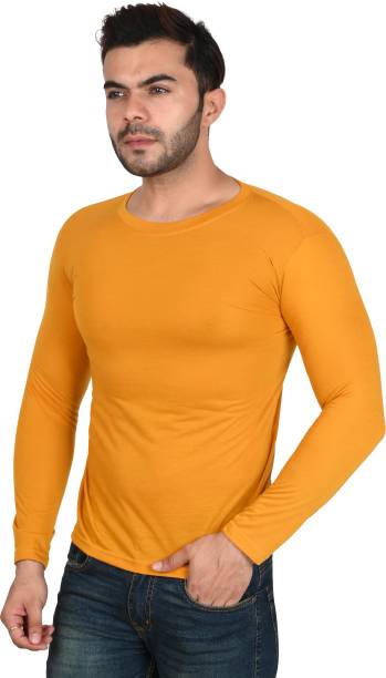 Debut Self Design Men Round Neck Yellow T-Shirt