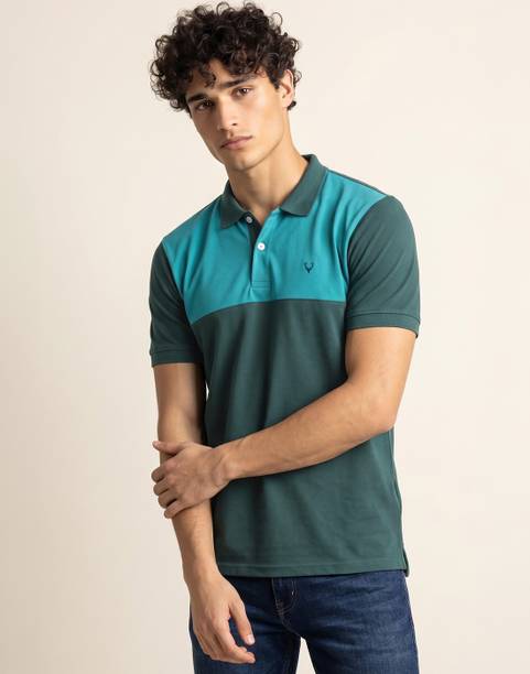 Men Colorblock Polo Neck Cotton Blend Green T-Shirt