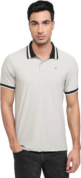 Men Solid Polo Neck Pure Cotton Grey T-Shirt