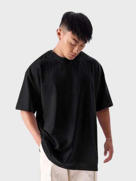 URBANICE Solid Men Round Neck Black T-Shirt