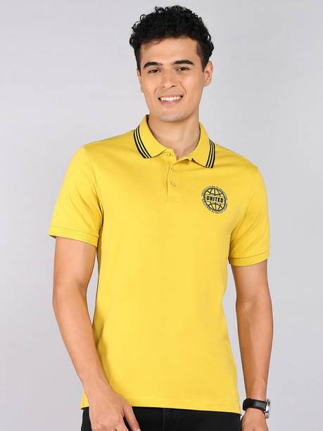 Men Solid Polo Neck Cotton Blend Yellow T-Shirt