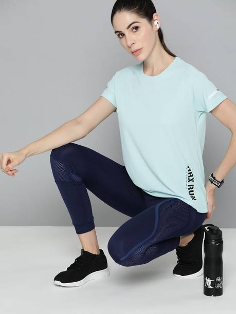 Women Printed Round Neck Polyester Blue T-Shirt