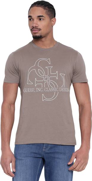 Men Printed Round Neck Pure Cotton Brown T-Shirt