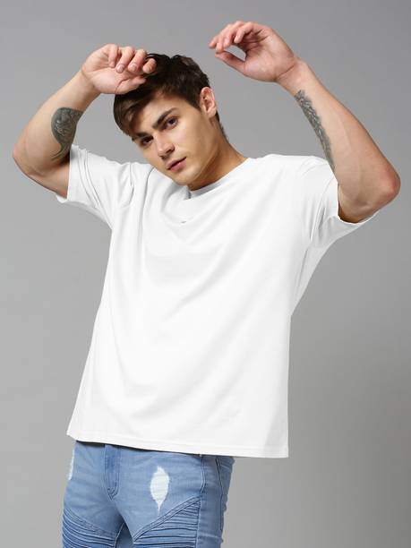 UrGear Men Solid Round Neck Pure Cotton White T-Shirt