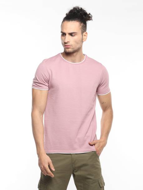 MT21 Men Solid Round Neck Pure Cotton Purple T-Shirt Price in India