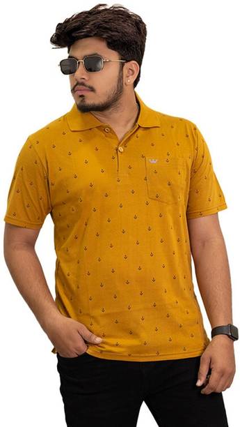 Onestar Men Printed Polo Neck Cotton Blend Brown T-Shirt