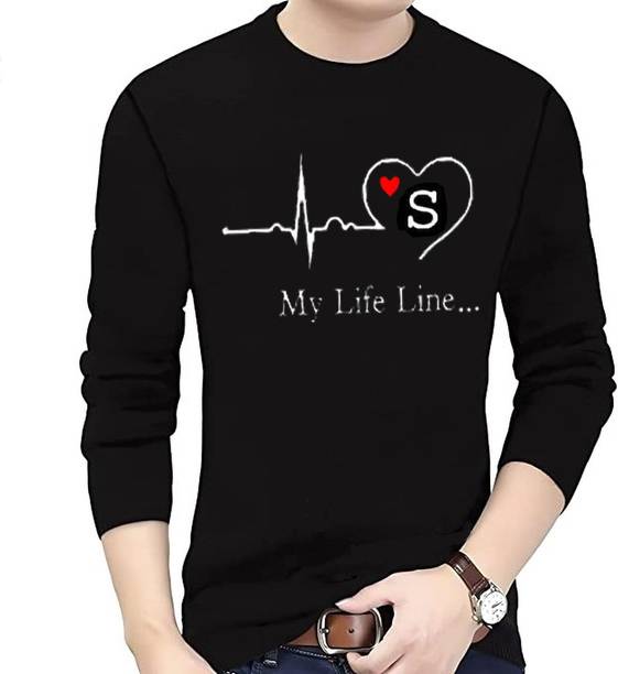 Men Printed, Typography Round Neck Polyester Black T-Shirt