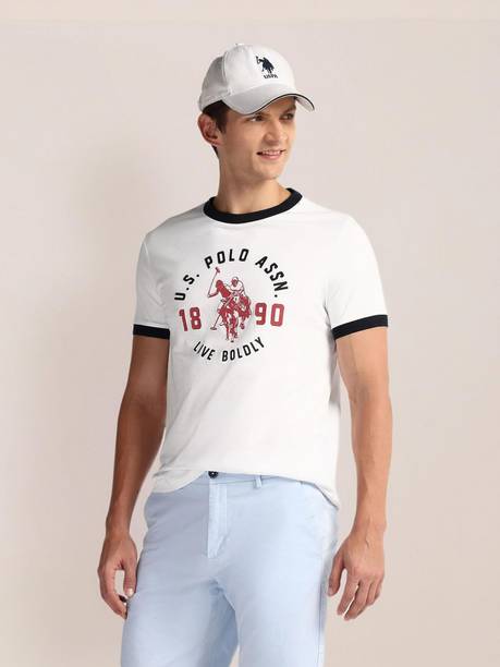 Men Printed Round Neck Pure Cotton White T-Shirt