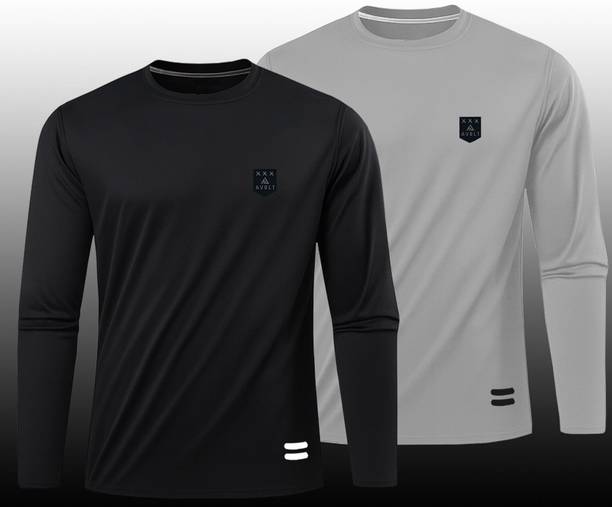 Pack of 2 Men Self Design Round Neck Polyester Black, Beige T-Shirt