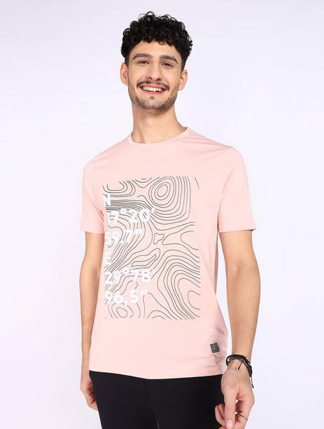 Men Printed Crew Neck Cotton Blend Pink T-Shirt