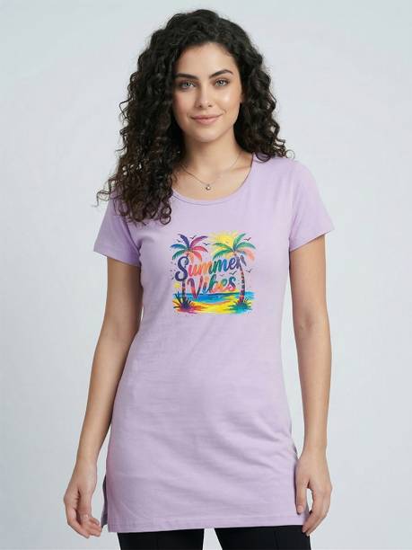 VERO AMORE Women Printed Round Neck Cotton Blend Purple T-Shirt