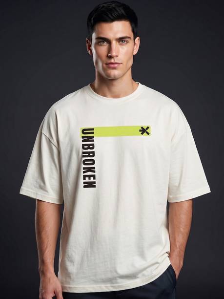 Men Typography Round Neck Pure Cotton White T-Shirt