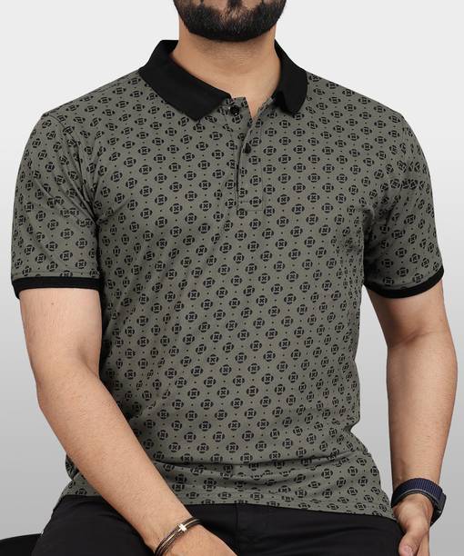 VeBNoR Men Printed Polo Neck Polyester Green T-Shirt
