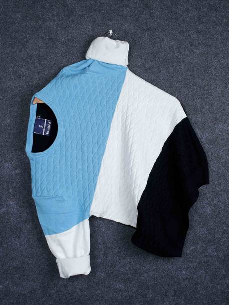 FashionX Men Self Design Round Neck Pure Cotton Blue T-Shirt