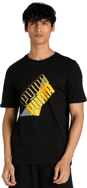 Power Logo Tee Men Printed Round Neck Cotton Blend Black T-Shirt