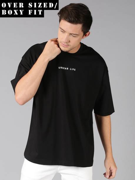 UrGear Men Printed Round Neck Cotton Blend Black T-Shirt