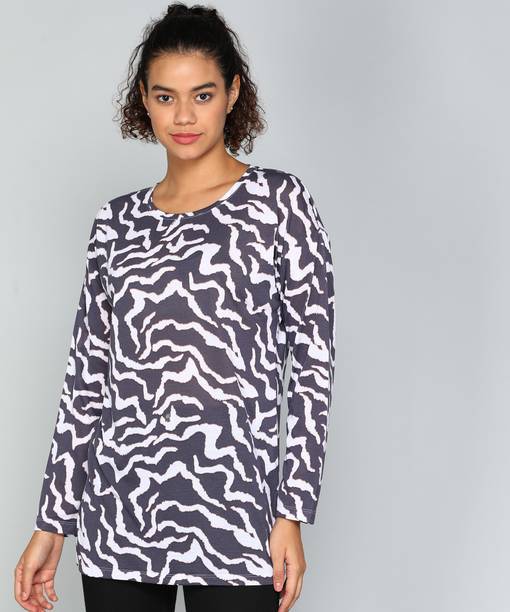 Women Printed Round Neck Polyester Multicolor T-Shirt
